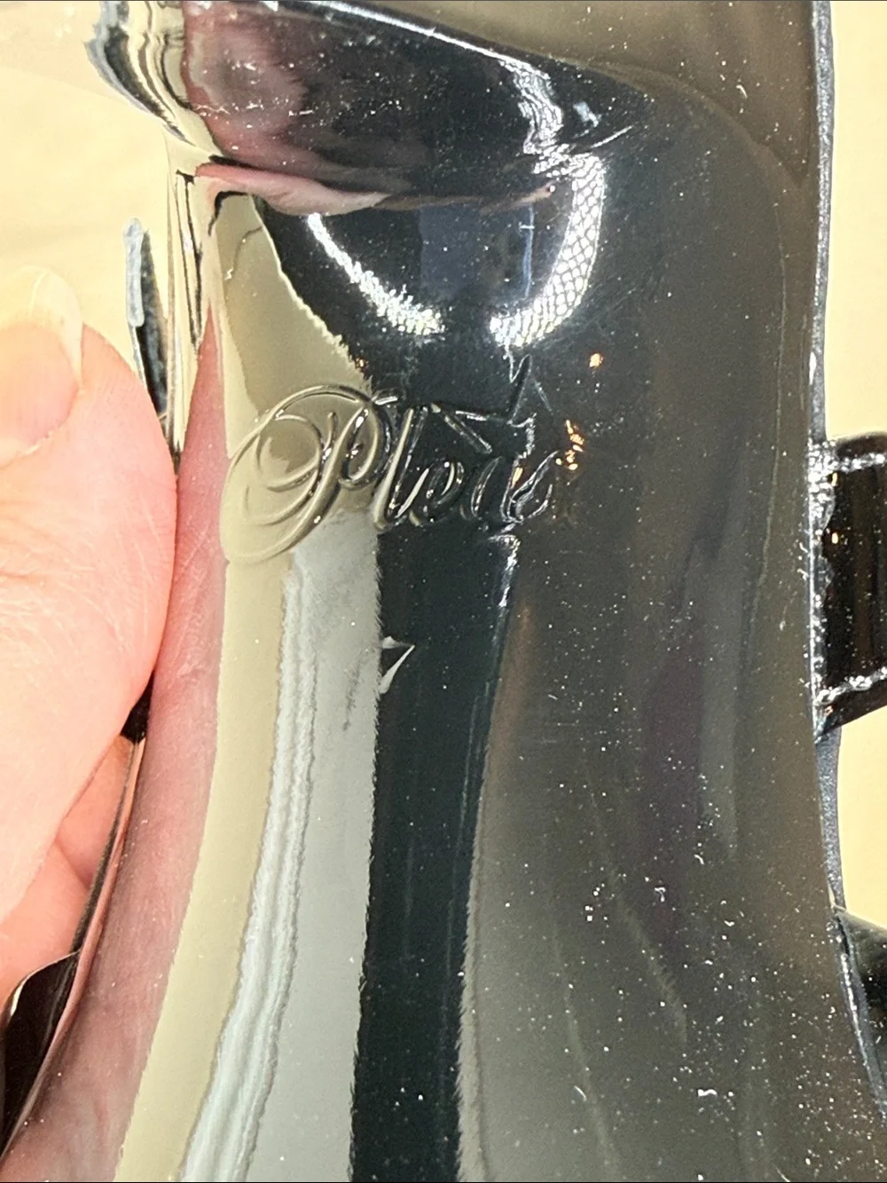 Pleaser Black Patent Platform Peep-Toe Ankle Strap Heels